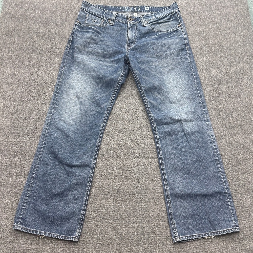 Guess Desmond Relaxed Fit Jeans Mens 36x30 Blue Denim Faded Distressed